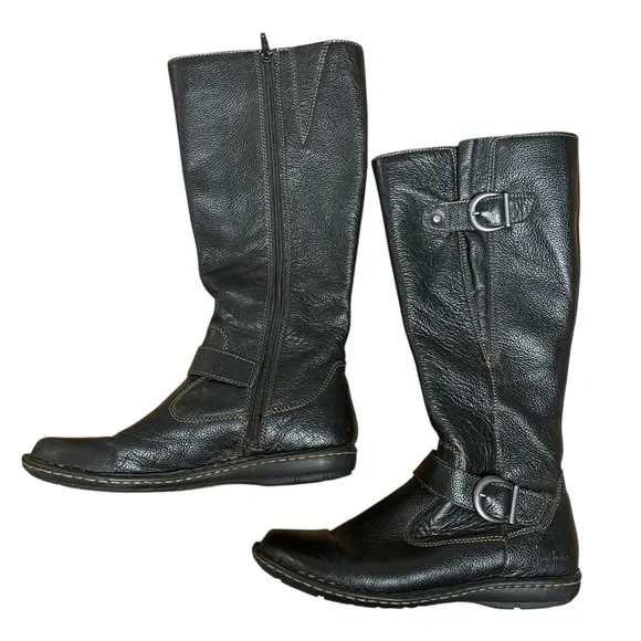 boc Black Leather Buckle Boots women's size 8 - Picture 2 of 8